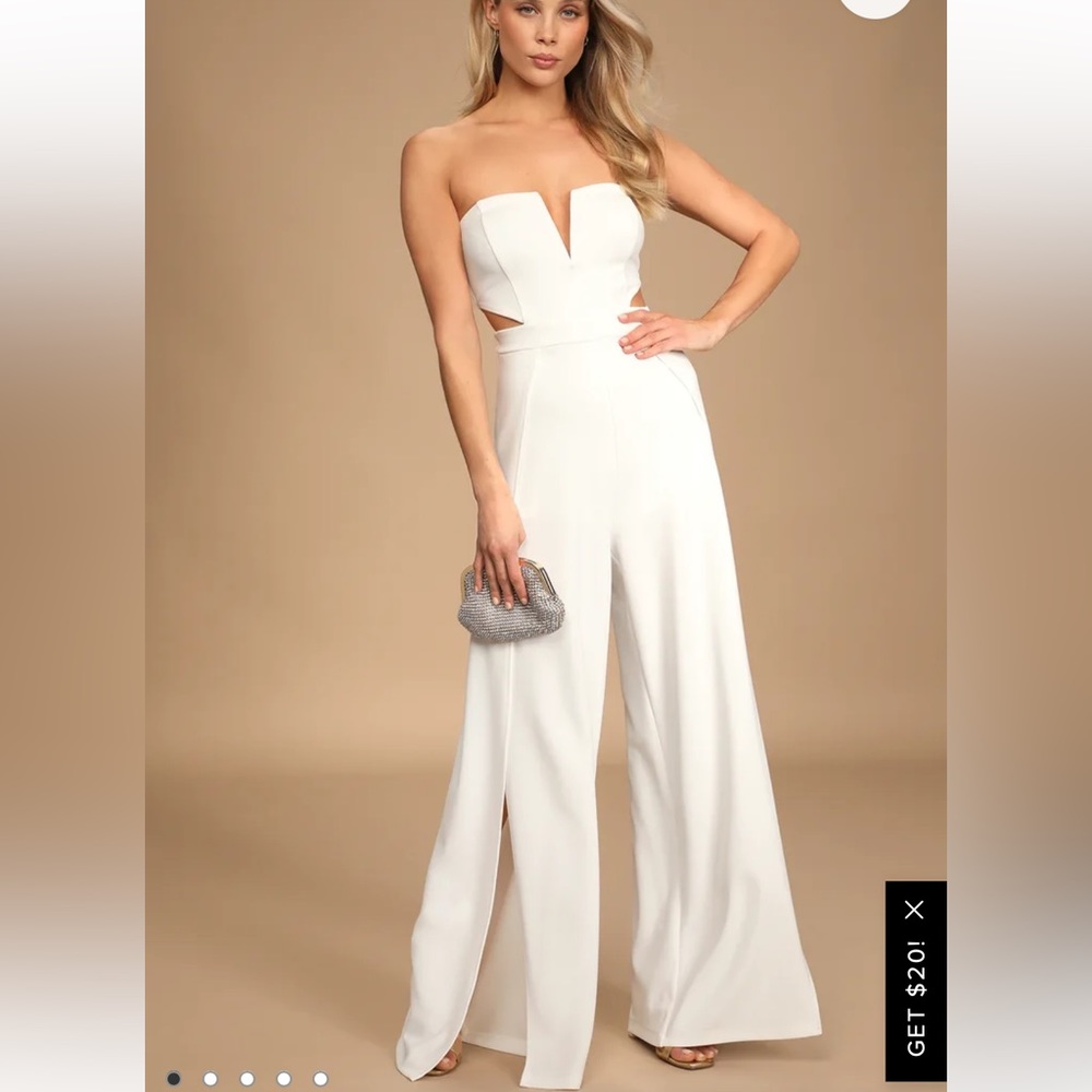 Make Your Statement White Strapless Cutout Wide-Leg Jumpsuit